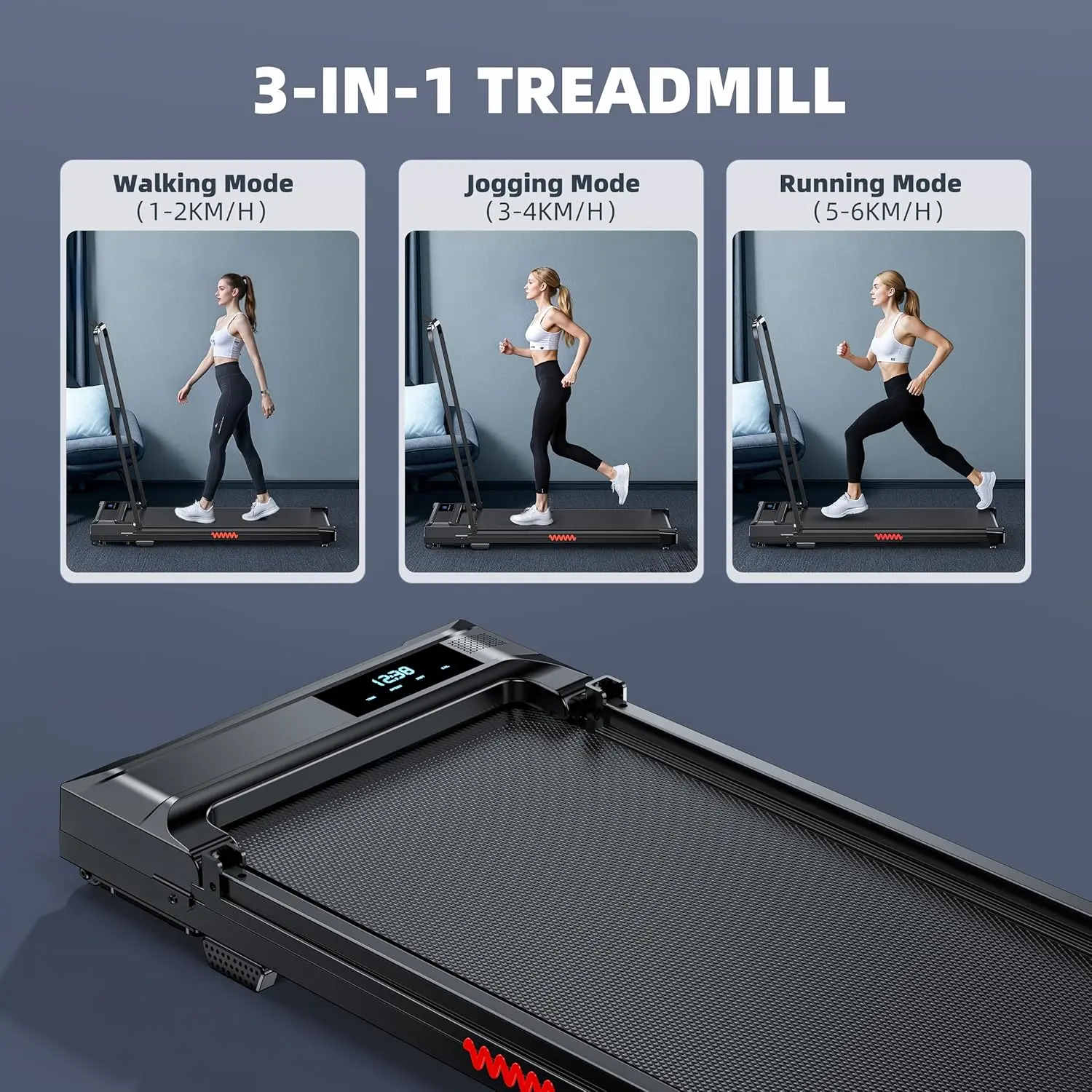 Cinta de correr plegable FoldFit con barra de apoyo — imagen 2